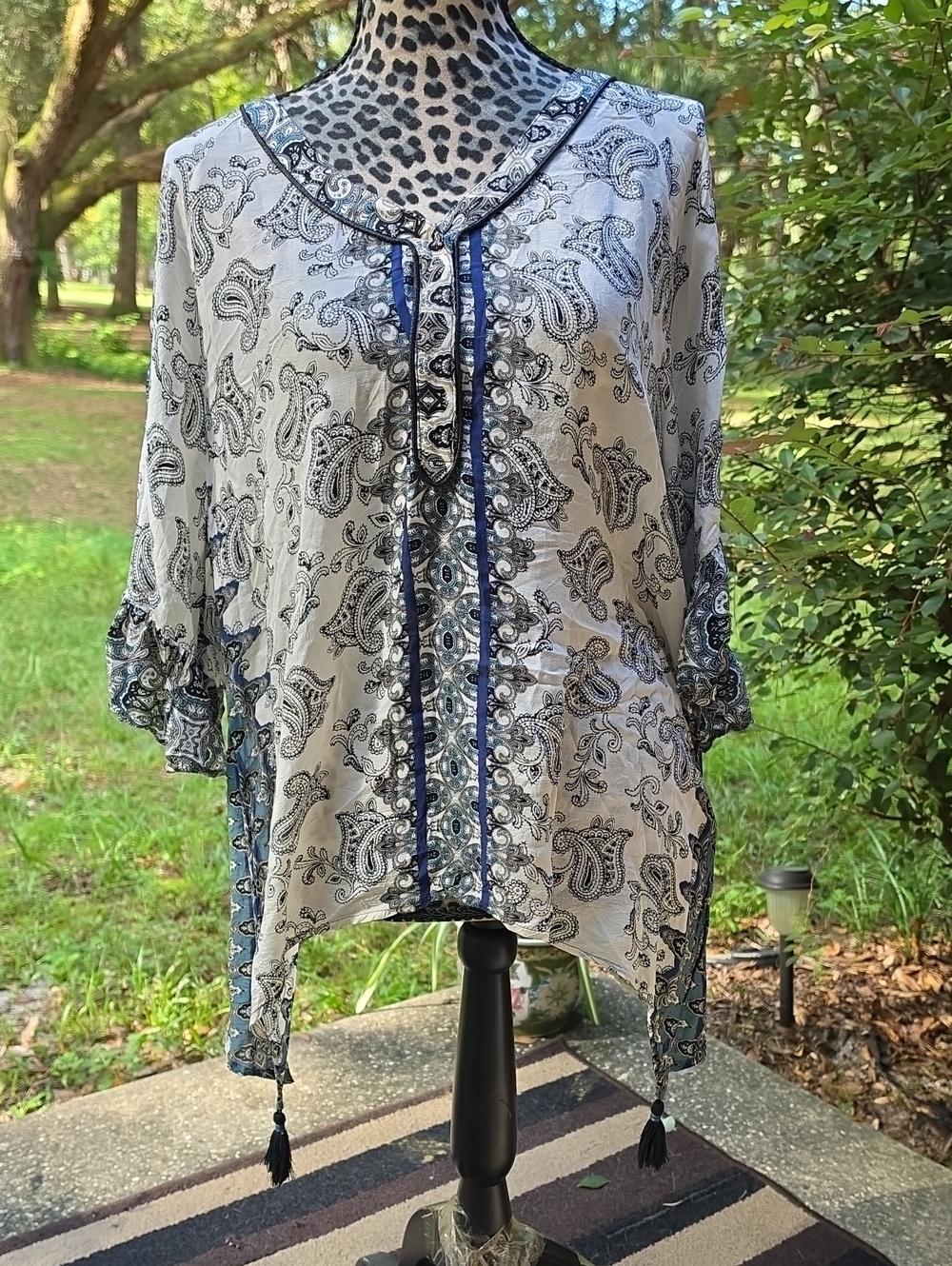 Democracy White Tunic with Navy Paisley Accents
